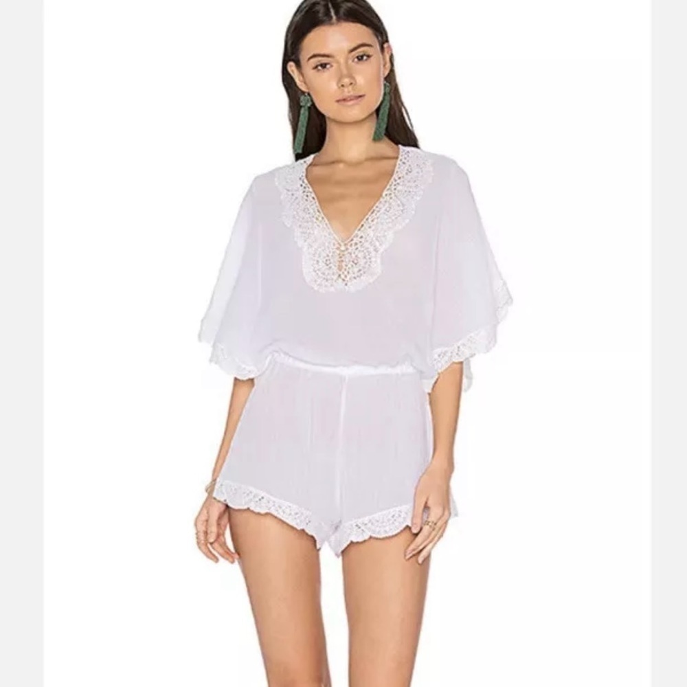 Eberjey Womens Sol Liberty Romper Beach Cover Up Size M/L White Sheer Lace Trim